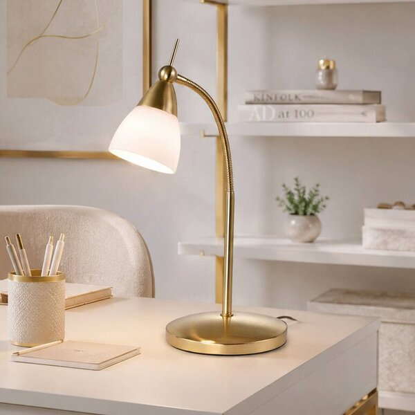 Paul Neuhaus Stolná lampa Pino, mosadz, 45 cm, stmievateľná, G9, Mosadz / zlato, Obývacia izba / jedáleň, kov, Moderný, Stojacie svietidlo