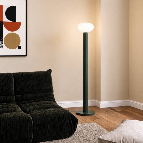 ALDEX Stojacia lampa Flo, zelená, výška 138 cm, 1-pl., sklo, Zelená, Obývacia izba / jedáleň, kov, Dizajn, Stojaca lampa