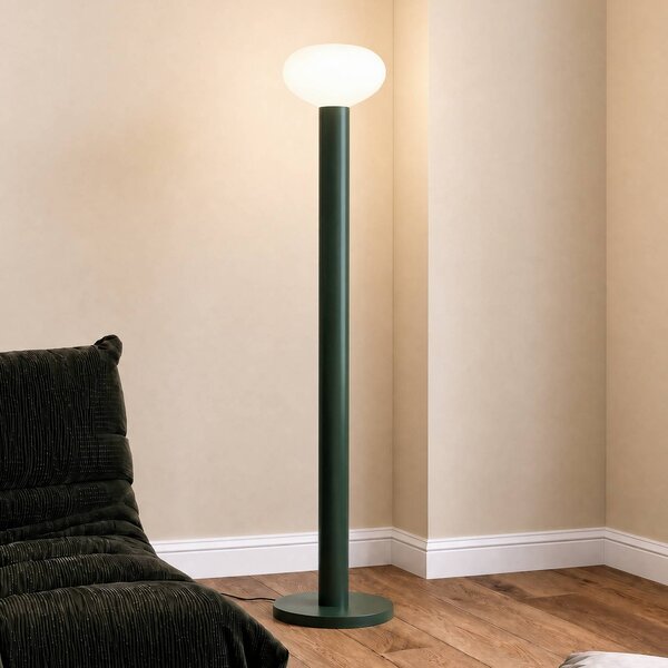 ALDEX Stojacia lampa Flo, zelená, výška 138 cm, 1-pl., sklo, Zelená, Obývacia izba / jedáleň, kov, Dizajn, Stojaca lampa