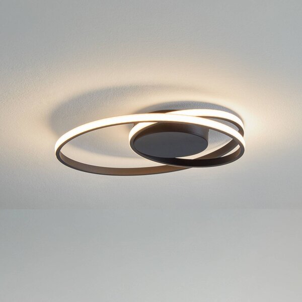 Lindby Stropné LED svetlo Youna, čierne, z hliníka, 39 cm, stmievateľné, Čierna, Obývacia izba / jedáleň, kov, Moderný, Závesné svietidlo