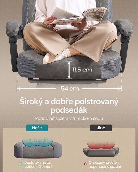 SONGMICS Herní židle s podnožkou Filo šedá