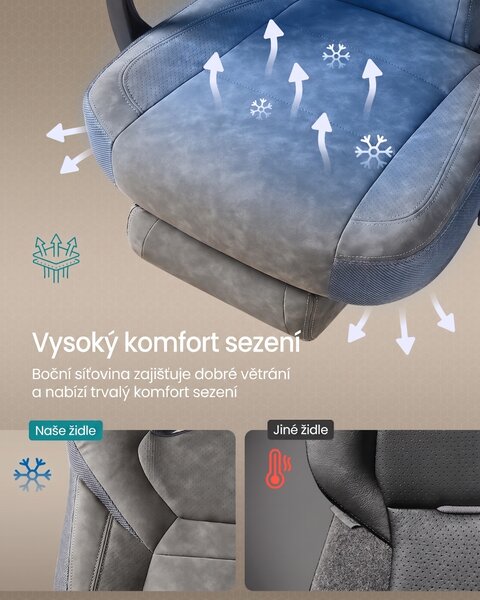 SONGMICS Herní židle s podnožkou Filo šedá