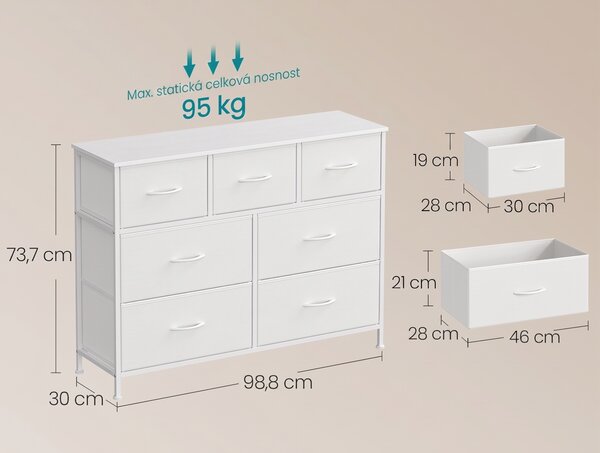SONGMICS Komoda s látkovými zásuvkami Vasagle Busman 99 cm biela