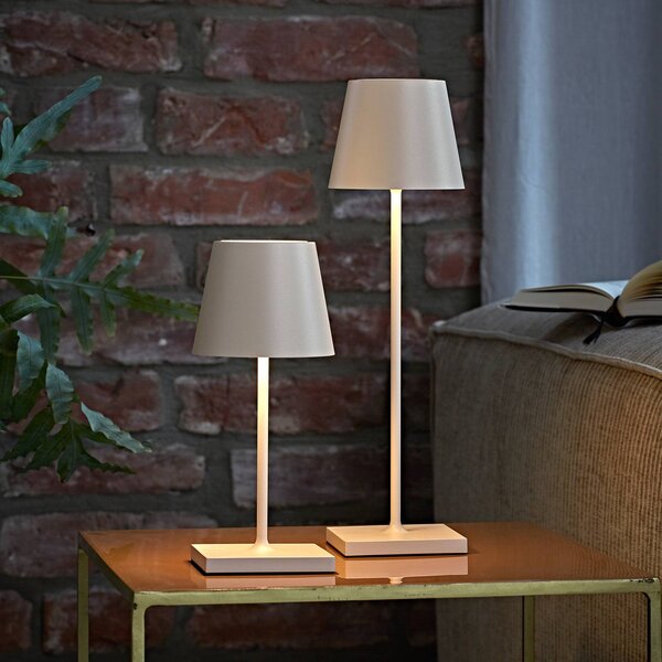 Nuindie mini LED dobíjacia stolná lampa, USB-C, béžová, IP54, stmievateľná, Krémová / jantárovo žltá, Obývacia izba / jedáleň, Hliník, Moderný, Stojacie svietidlo