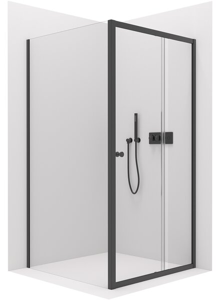 CERANO - Sprchovací kút Varone L/P - čierna matná, transparentné sklo - 110x90 cm - posuvný