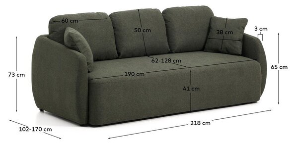 Tmavozelená ženilková rozkladacia pohovka 218 cm Laira – Kave Home