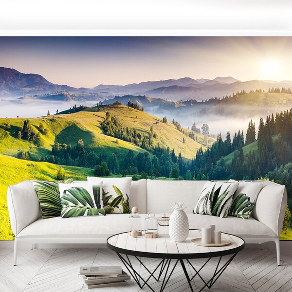 Fototapeta Vliesová Západ slnka hory 250x104 cm