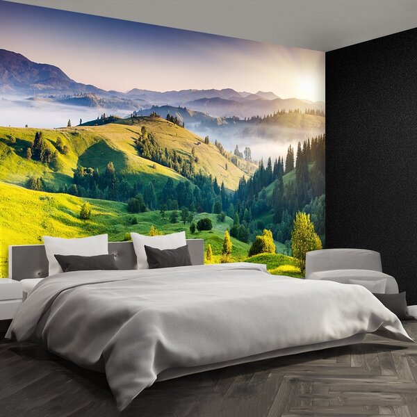 Fototapeta Vliesová Západ slnka hory 250x104 cm
