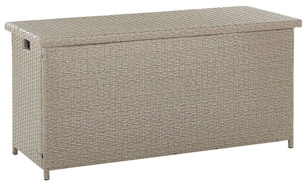 Vonkajší úložný box béžový umelý ratan 126 x 46 cm záhradný box na vankúše moderný štýl terasa záhrada