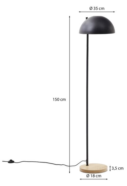 Čierna/v prírodnej farbe stojacia lampa s kovovým tienidlom (výška 150 cm) Catlar – Kave Home
