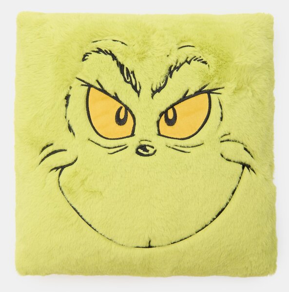 Sinsay - Kožušinový dekoračný vankúš s vianočným motívom Grinch - žlto-zelená