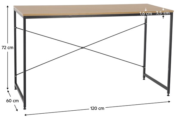 KONDELA Písací stôl, dub/čierna, 120x60 cm, MELLORA