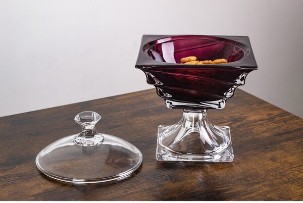 KRIŠTÁĽOVÁ MISKA BOHEMIA CASABLANCA BURGUNDY NA NOHE 245MM