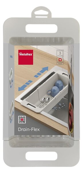 Sivý nastaviteľný plastový teleskopický odkvapkávač do drezu 52x18 cm – Metaltex