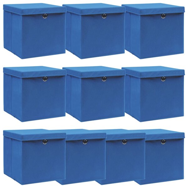 Úložné boxy s vrchnákmi 10 ks modré 32x32x32 cm látkové