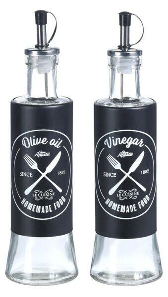 DekorStyle Sada sklenených fliaš na olej a ocot 2x300 ml čierna