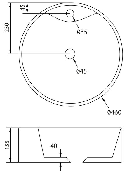 Sapho Sapho, YAKARTA keramické umývadlo, priemer 46cm, na dosku, BH7021