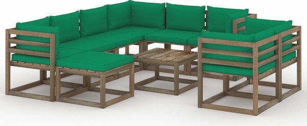 10-dielna záhradná sedacia súprava s podložkami zelená