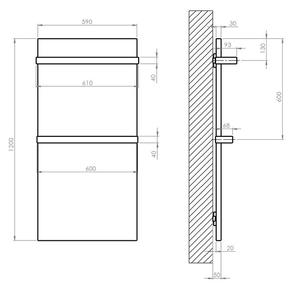 Sapho Sapho, ENIS kúpeľňový sálavý vykurovací panel 600W, IP44, 590x1200 mm, čierna matná, RH600B