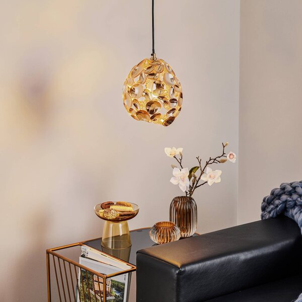 Schuller Valencia Narisa LED závesné svetlo Ø 18 cm ružovo zlaté/hnedé, Hnedá / hrdzavá, Obývacia izba / jedáleň, kov, Moderný, Závesné svietidlo