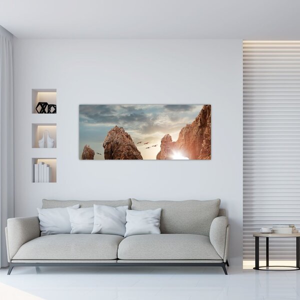 Obraz - Západ slnka nad útesmi (120x50 cm)