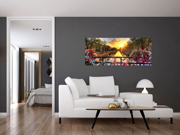 Obraz - Východ slnka v Amsterdame (120x50 cm)