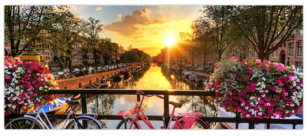 Obraz - Východ slnka v Amsterdame (120x50 cm)