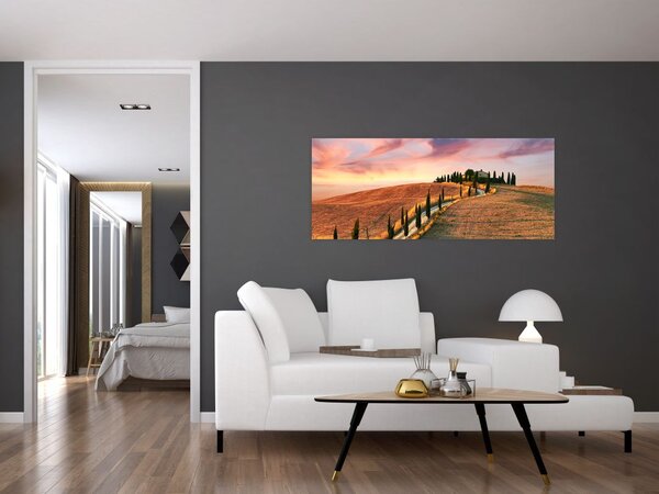Obraz - Dom na kopci, Toskánsko, Taliansko (120x50 cm)