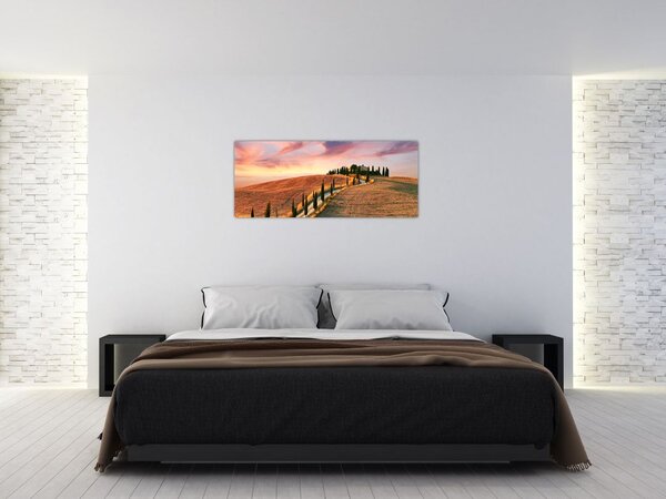 Obraz - Dom na kopci, Toskánsko, Taliansko (120x50 cm)