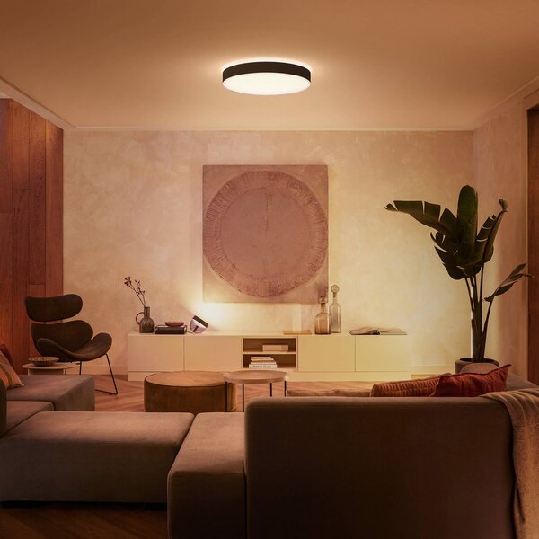 Stropné svietidlo Philips Hue Enrave LED 55,1 cm čierne, Čierna, Obývacia izba / jedáleň, kov, Moderný, Závesné svietidlo
