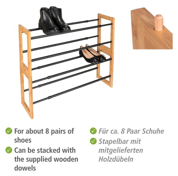 Kovový teleskopický stojan na topánky v čierno-prírodnej farbe Ecori – Wenko