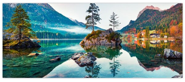 Obraz - Jazero Hintersee, Bavorské Alpy, Rakúsko (120x50 cm)
