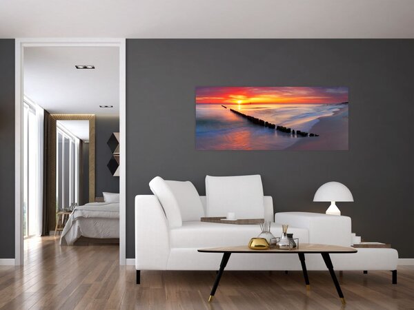 Obraz - Západ slnka, Baltské more, Poľsko (120x50 cm)