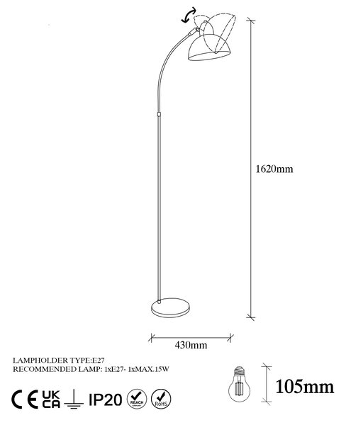 ASIR Stojacia lampa VARZAN - 10855 čierna