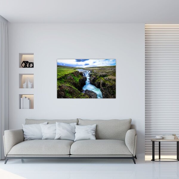 Obraz vodopádu medzi skalami (90x60 cm)