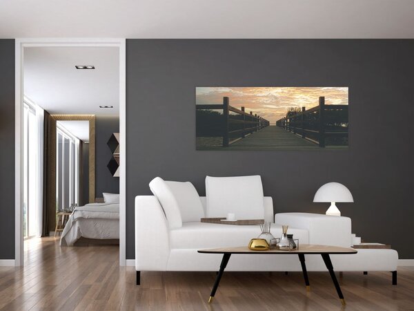 Obraz dreveného móla nad jazerom (120x50 cm)