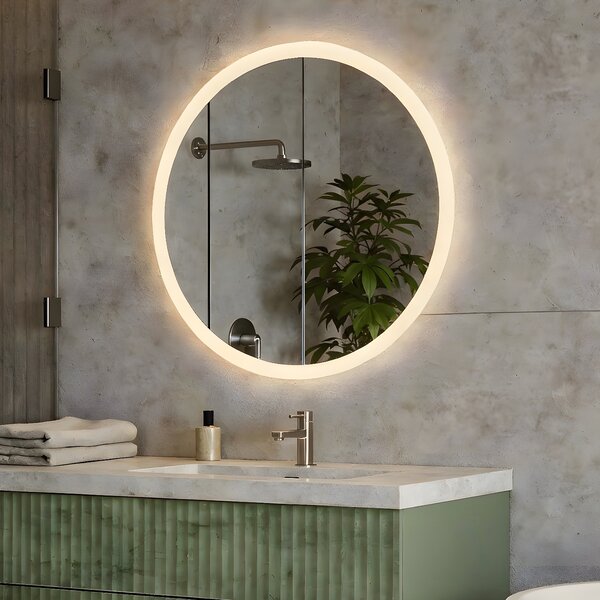 Okrúhle LED zrkadlo do kúpeľne 80 cm s Dual Color, dotykovým vypínačom a vyhrievacou podložkou
