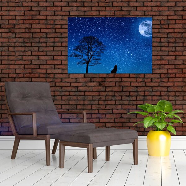 Obraz vlka vyjúci na mesiac (90x60 cm)