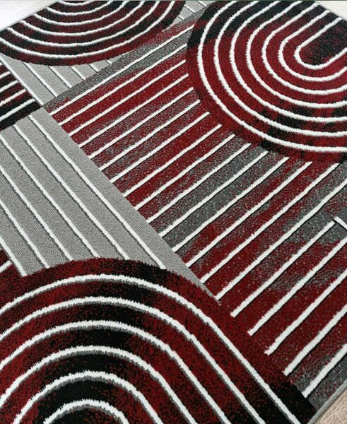 HU Sivo červený geometrický obdĺžnikový koberec NEW IDEA 90141-0564 Rozmer: 50x80 cm