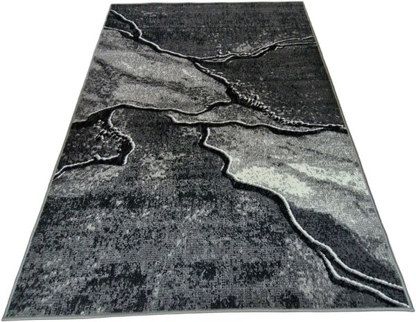 HU Sivý abstraktný obdĺžnikový koberec NEW IDEA 90321-0433 imitácia mramoru s čienymi žilami Rozmer: 50x80 cm
