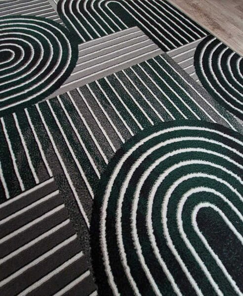 HU Sivo zelený geometrický obdĺžnikový koberec NEW IDEA 90141-0574 Rozmer: 50x80 cm