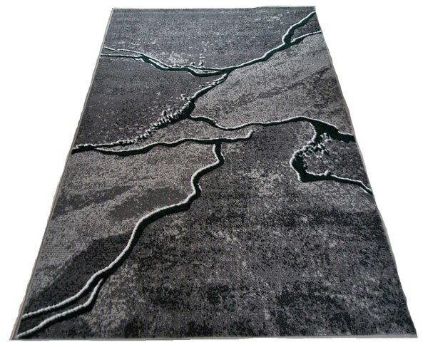 HU Sivý abstraktný obdĺžnikový koberec NEW IDEA 90321-0574 imitácia mramoru so zelenými žilami Rozmer: 50x80 cm