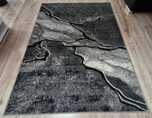 HU Sivý abstraktný obdĺžnikový koberec NEW IDEA 90321-0433 imitácia mramoru s čienymi žilami Rozmer: 50x80 cm