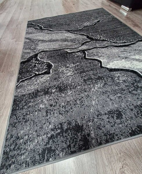HU Sivý abstraktný obdĺžnikový koberec NEW IDEA 90321-0433 imitácia mramoru s čienymi žilami Rozmer: 50x80 cm