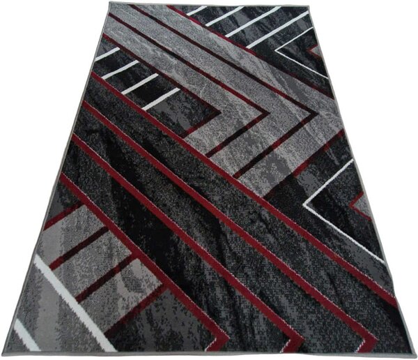 HU Sivý geometrický obdĺžnikový koberec NEW IDEA 90301-0564 s červenými čiarami Rozmer: 50x80 cm