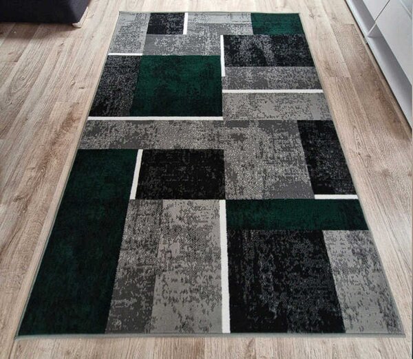 HU Sivo-zelený geometrický kockovaný obdĺžnikový koberec NEW IDEA 90311-0574 Rozmer: 50x80 cm