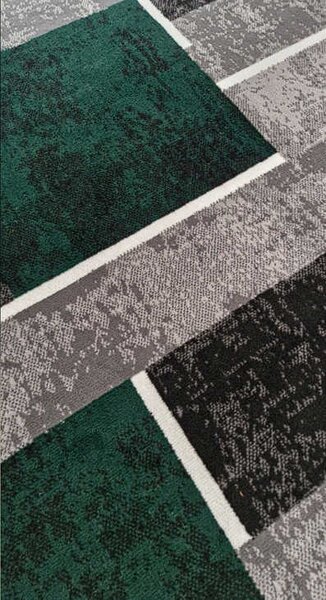 HU Sivo-zelený geometrický kockovaný obdĺžnikový koberec NEW IDEA 90311-0574 Rozmer: 50x80 cm