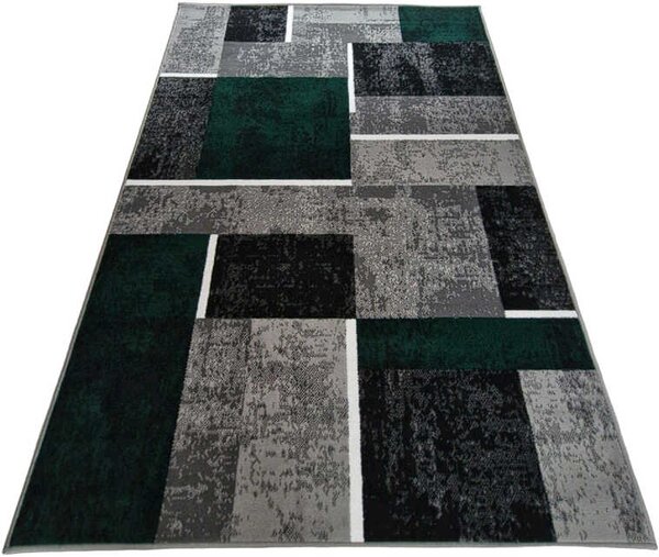 HU Sivo-zelený geometrický kockovaný obdĺžnikový koberec NEW IDEA 90311-0574 Rozmer: 50x80 cm