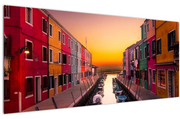 Obraz - Západ slnka, ostrov Burano, Benátky, Taliansko (120x50 cm)
