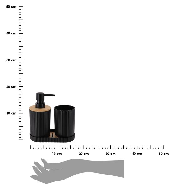 Sada kúpeľňových doplnkov Orin, čierna/s drevenými prvkami